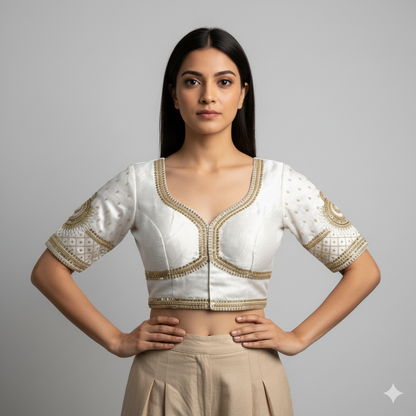 White Pure Soft Italian Silk Sabyasachi Style Bridal Blouse Sleevless Blouse Anant Tex Exports Pvt.Ltd..