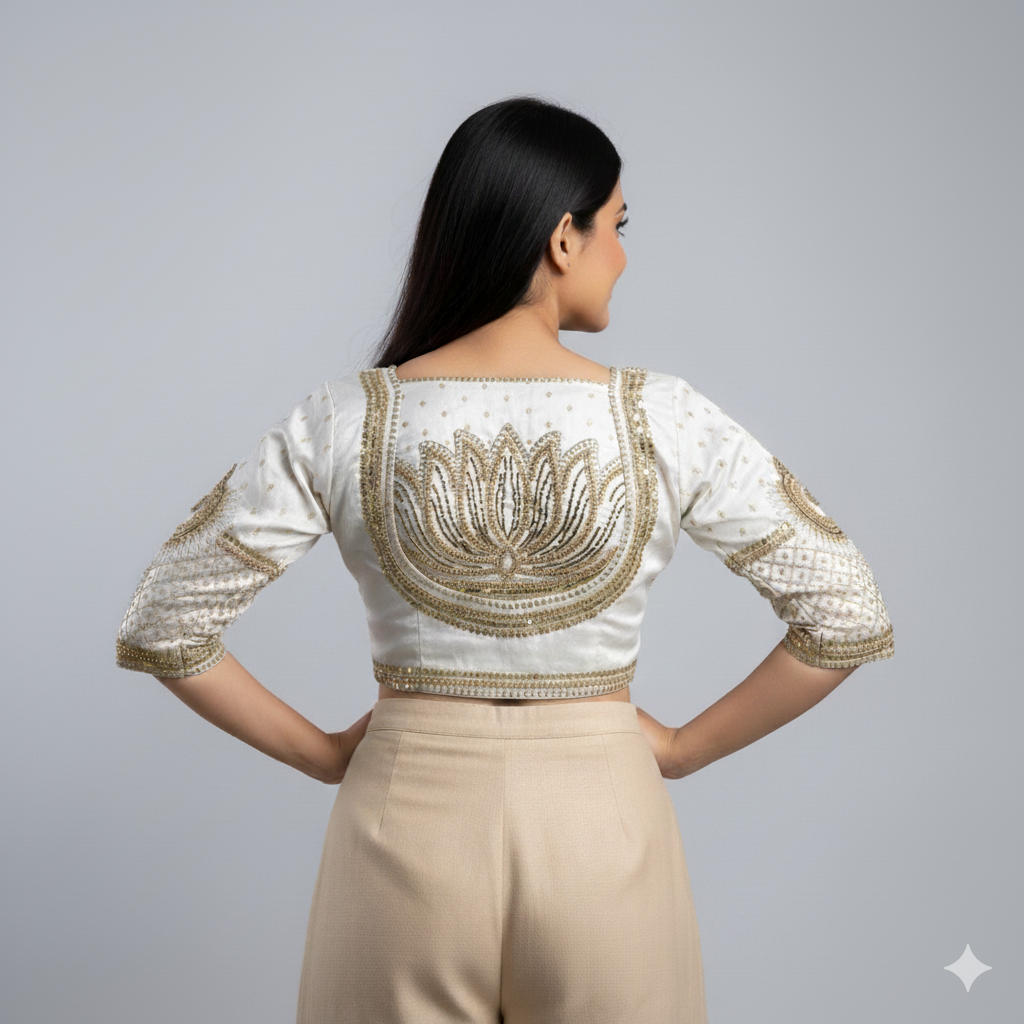 White Pure Soft Italian Silk Sabyasachi Style Bridal Blouse Sleevless Blouse Anant Tex Exports Pvt.Ltd..