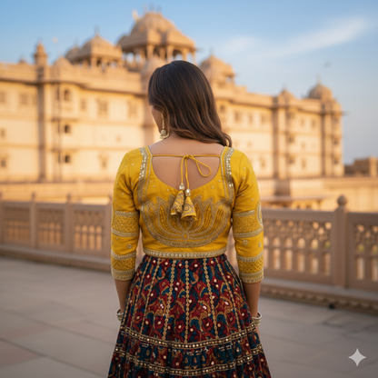 Yellow Pure Soft Italian Silk Sabyasachi Style Bridal Blouse Sleevless Blouse Anant Tex Exports Pvt.Ltd..