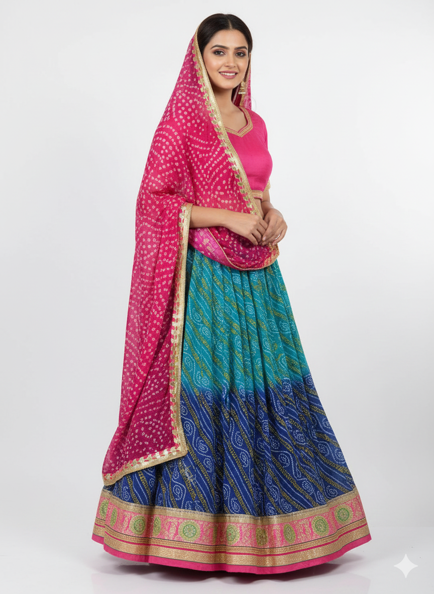 Sky Pure Soft Georgette Rajsthani Bandhani Print Lehenga Choli Rajsthani Bandhni Lehenga Anant Tex Exports Pvt.Ltd..