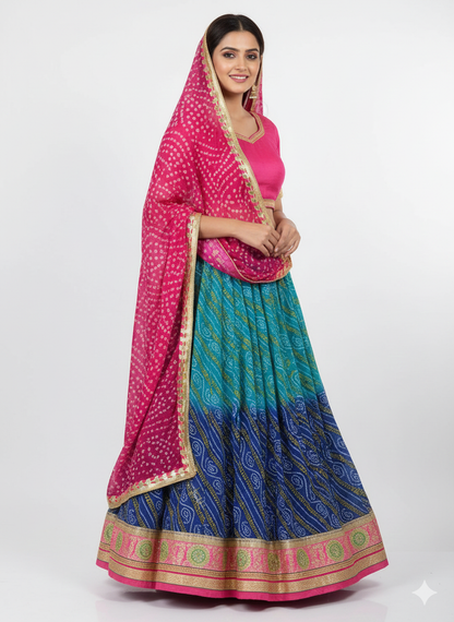 Sky Pure Soft Georgette Rajsthani Bandhani Print Lehenga Choli Rajsthani Bandhni Lehenga Anant Tex Exports Pvt.Ltd..