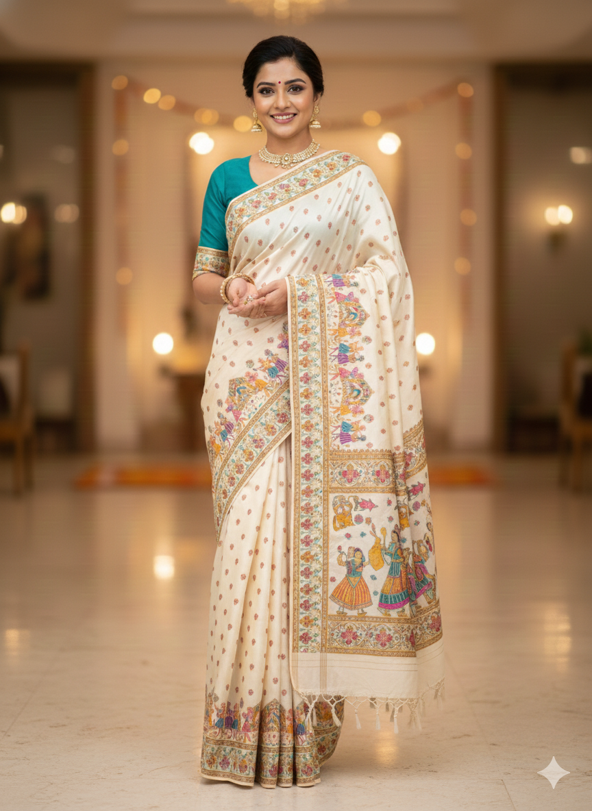 White Pure Viscose Silk Meenakari Zari Weaving Wedding Saree