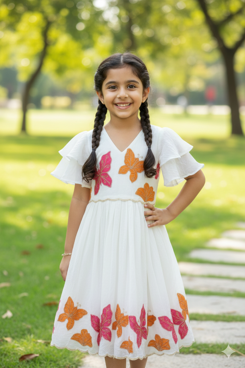 Cream Pure Crush Organza Kids Girl's Lehenga Choli