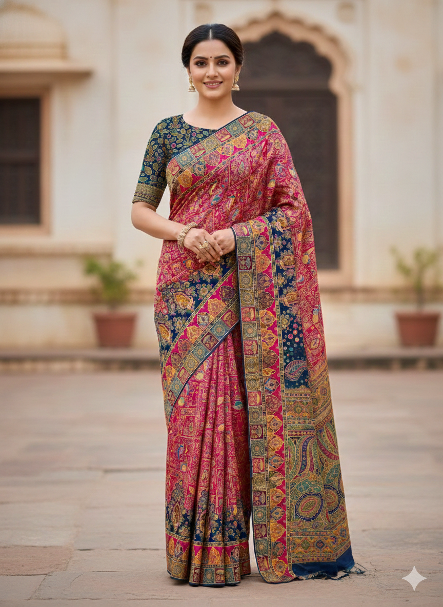 Rani Soft Viscose Silk Meenakari Traditional Weeding Saree Tussar Saree Anant Tex Exports Pvt.Ltd..