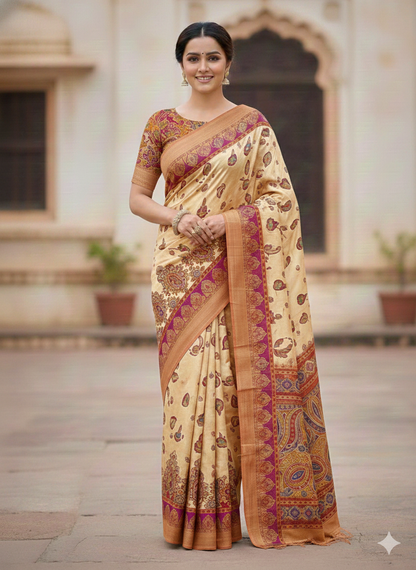 White Soft Viscose Silk Meenakari Traditional Weeding Saree Tussar Saree Anant Tex Exports Pvt.Ltd..