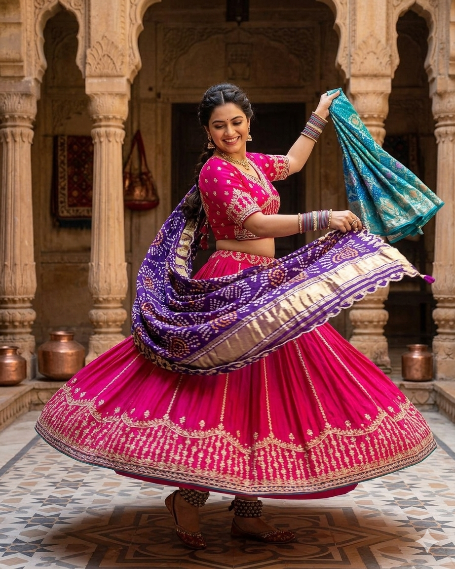 Pink Pure Georgette Gotta Patti Work Rajsthani Chaniya Choli 