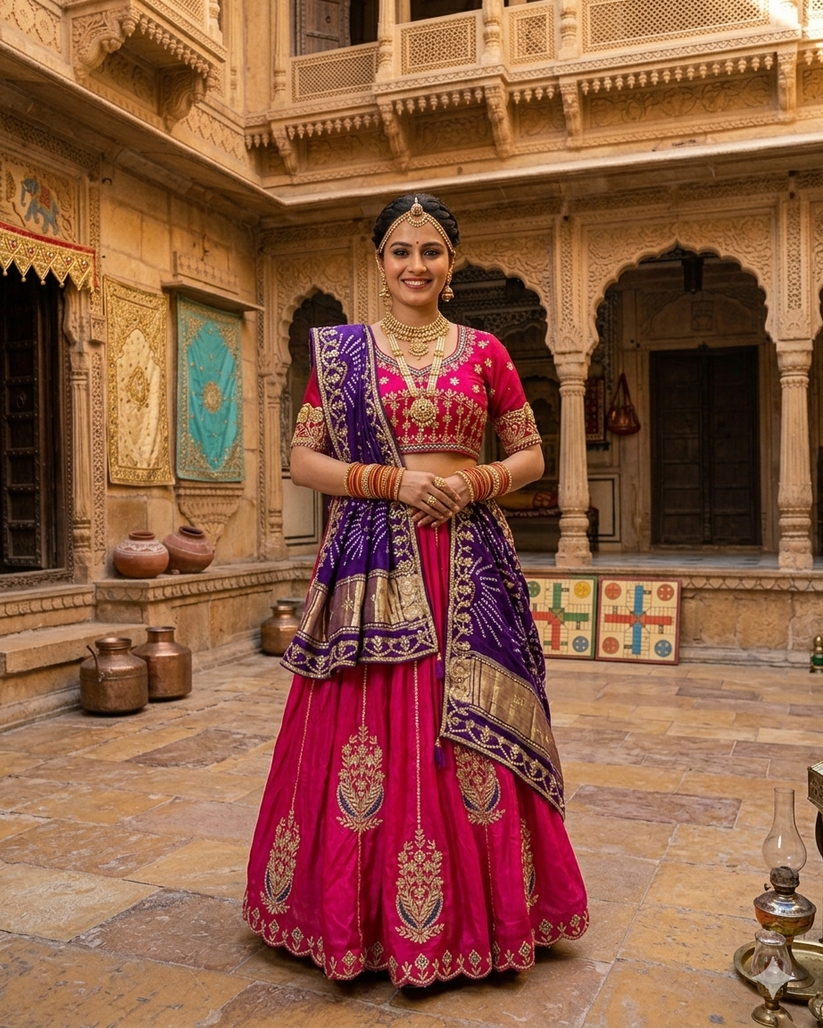Pink Pure Georgette Gotta Patti Work Rajsthani Chaniya Choli 