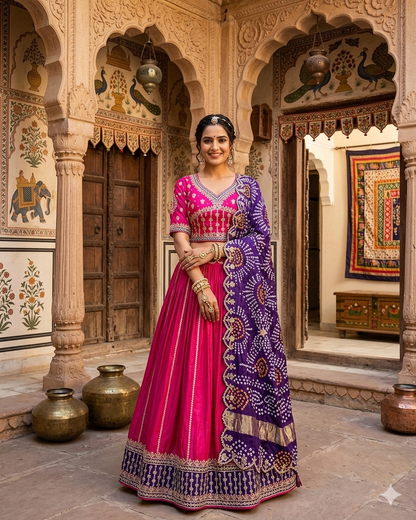 Pink Pure Georgette Gotta Patti Work Rajsthani Chaniya Choli 