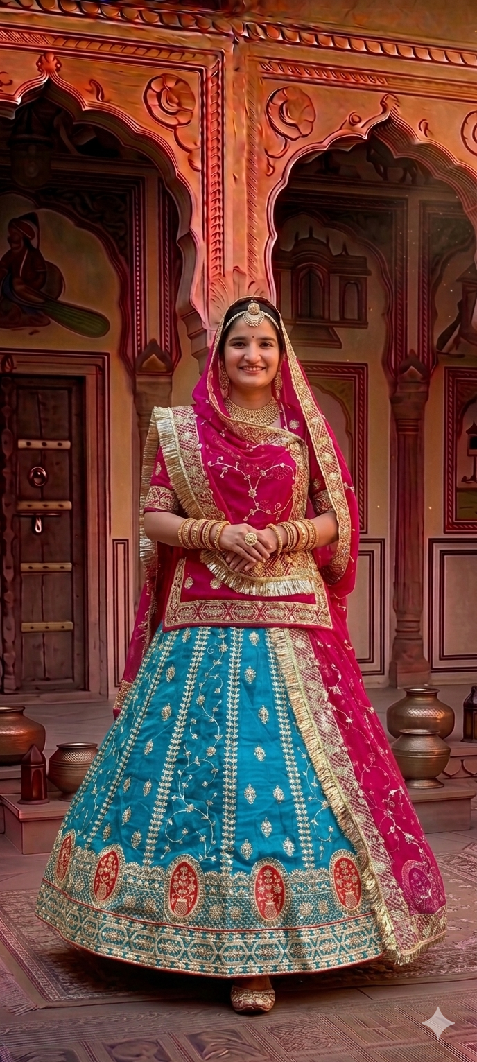 Sky Blue Pure Soft Silk Rajsthani Rajwadi Rajputi Poshak Lehenga Choli 