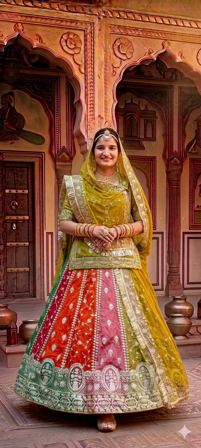 Yellow Pure Heavy Multi Kali Gold Crush Rajasthani Chaniya Choli 