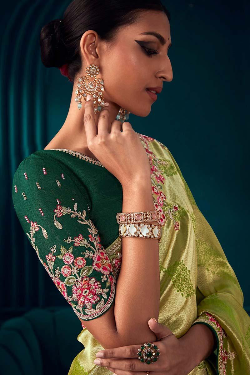 Beautiful Designer Pista Colour Banarasi Kanjivaram Saree