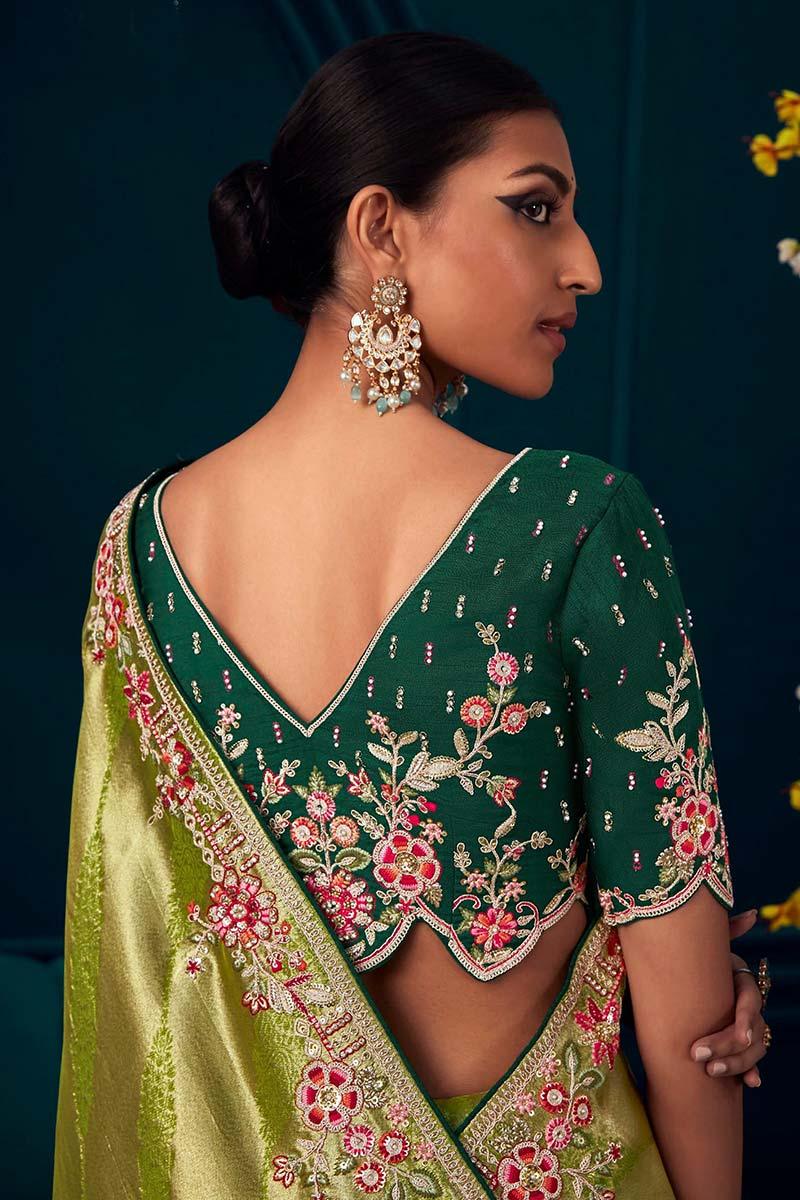 Beautiful Designer Pista Colour Banarasi Kanjivaram Saree