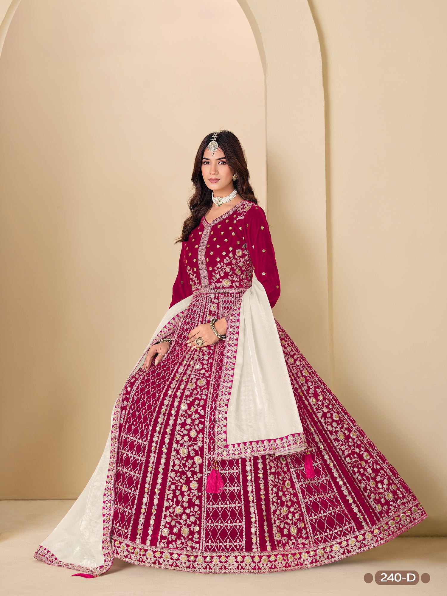 Red Pure Soft 9000 Velvet Heavy Embroidery Work Long Anarkali Gown 
