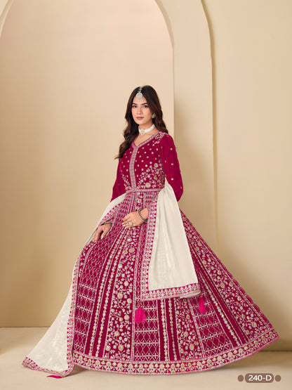Red Pure Soft 9000 Velvet Heavy Embroidery Work Long Anarkali Gown 