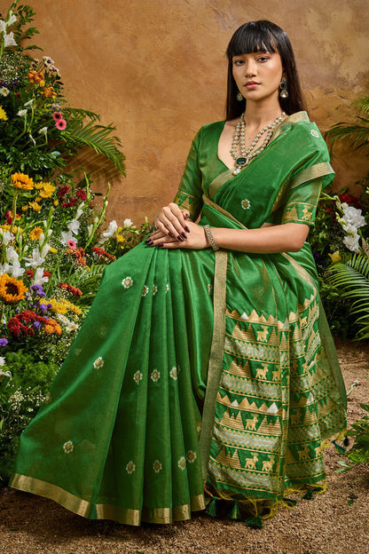 Green Pure Soft Tussar Handloom Silk Saree 