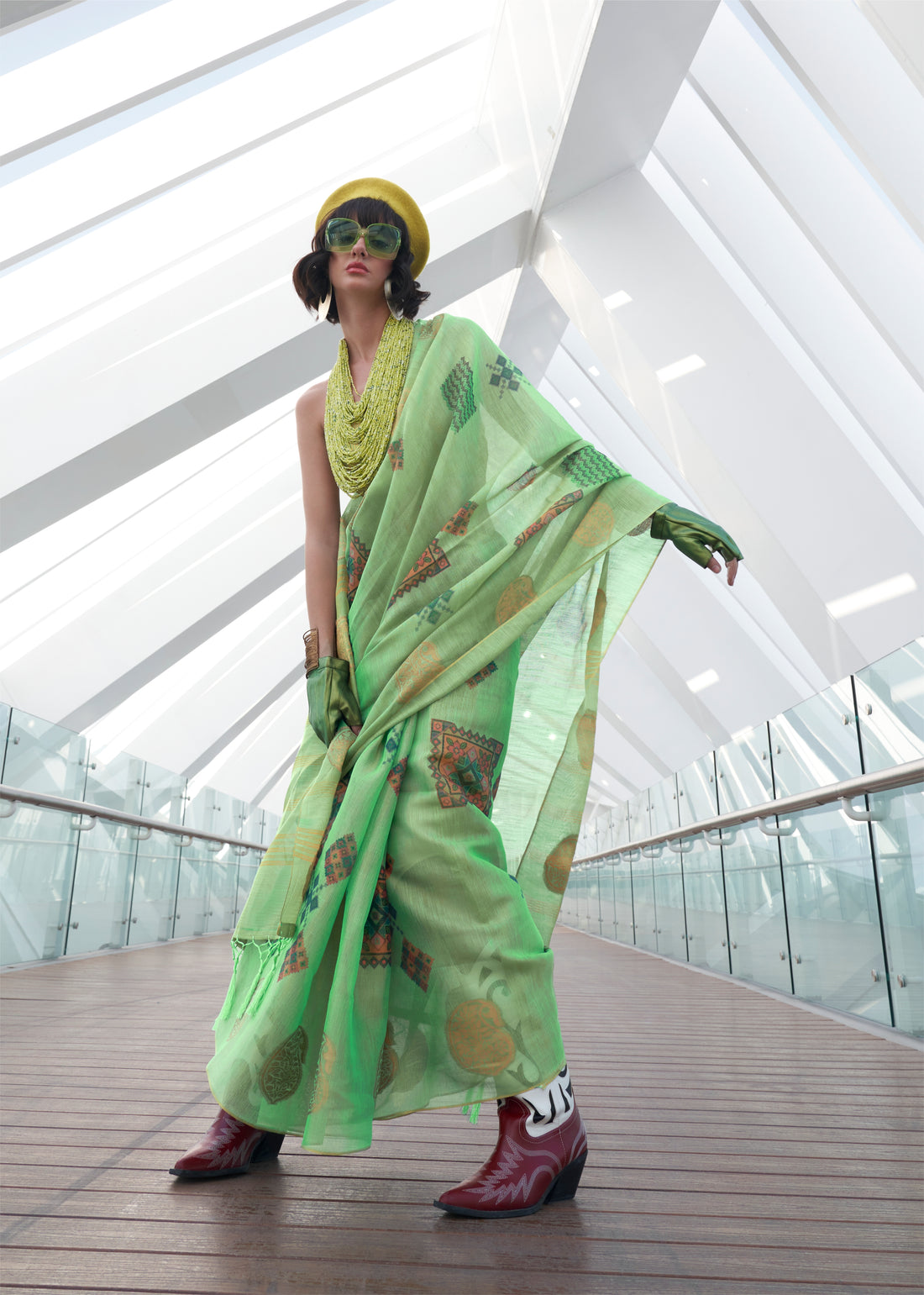Beautiful Designer Silk Printed Handloom Zari Tissue Saree