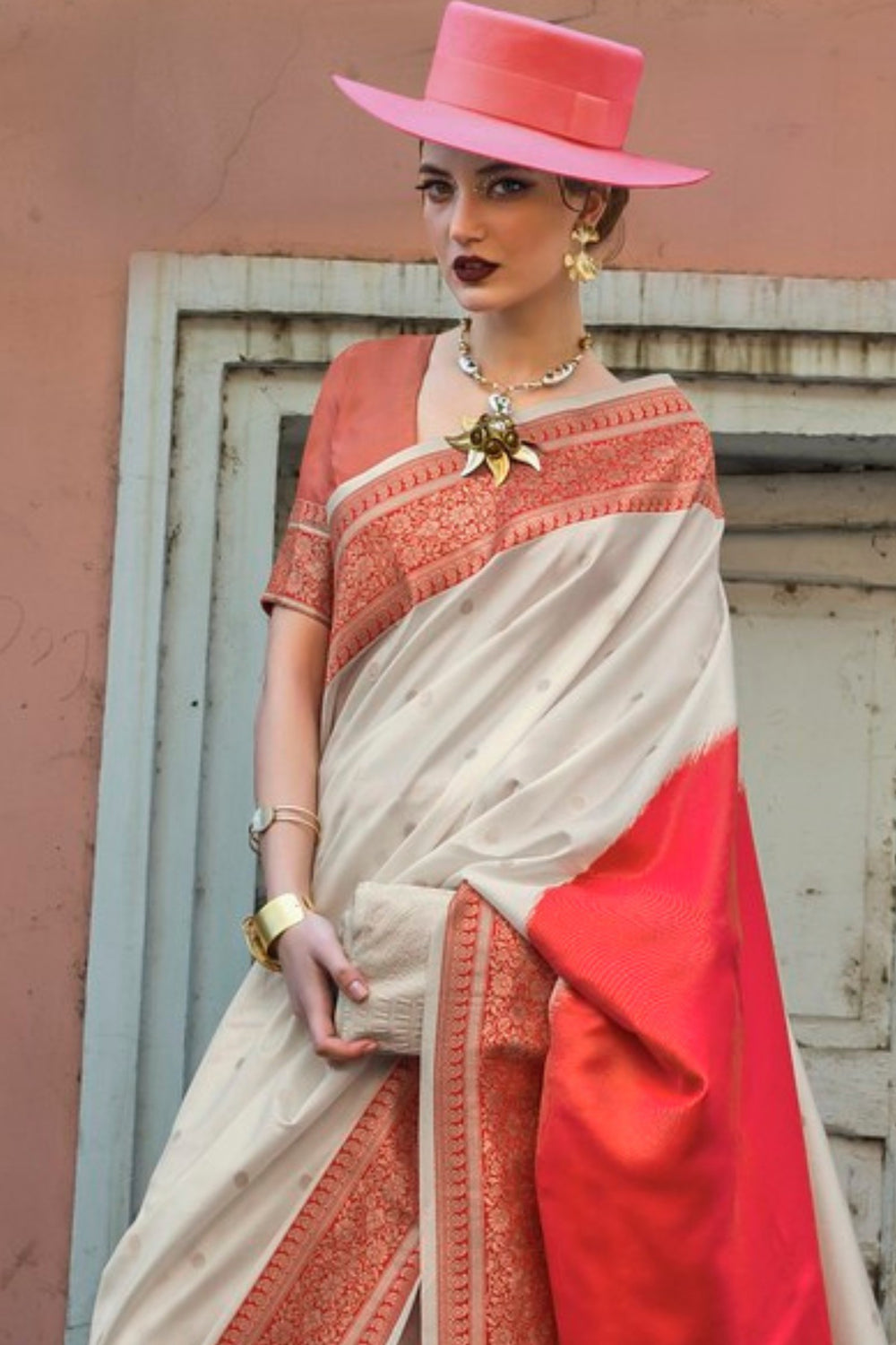 Cream Pure Soft Banarasi Handloom Banarasi Saree 