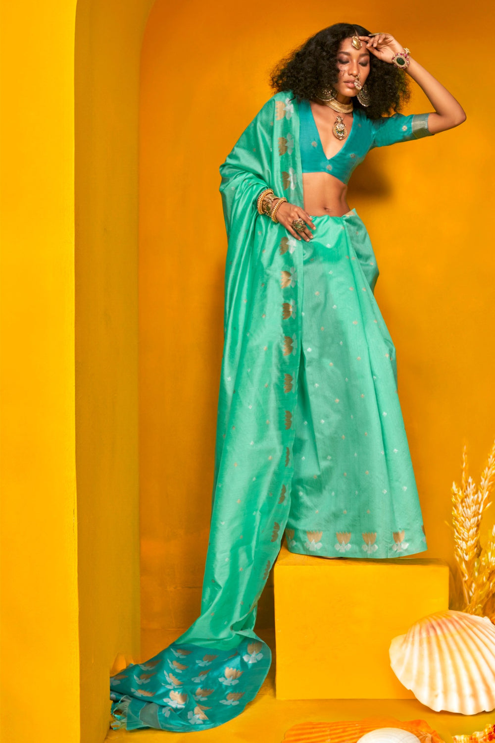 Green Tussar Handloom Silk Saree 