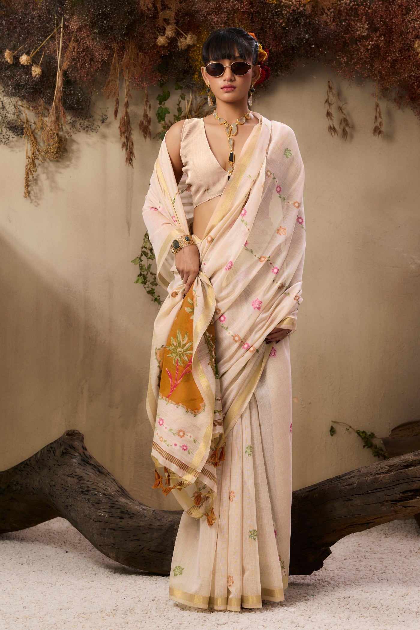 Coconut Cream Pure Soft Handloom Muga Cotton Saree 