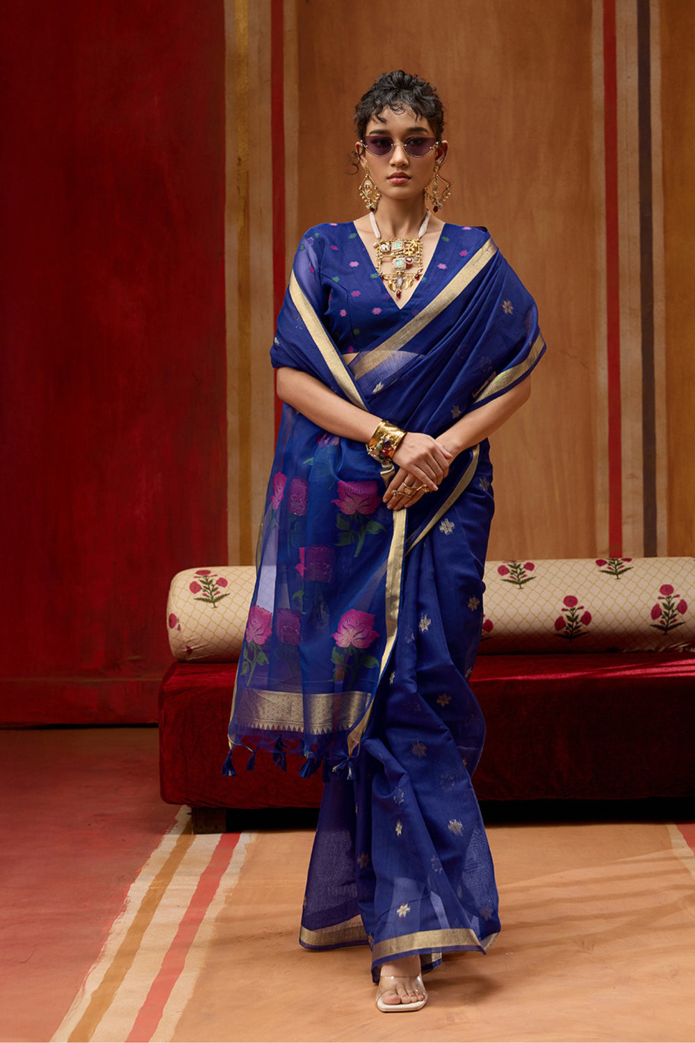 Chill Blue Pure Soft Moonga Cotton Handloom Saree 