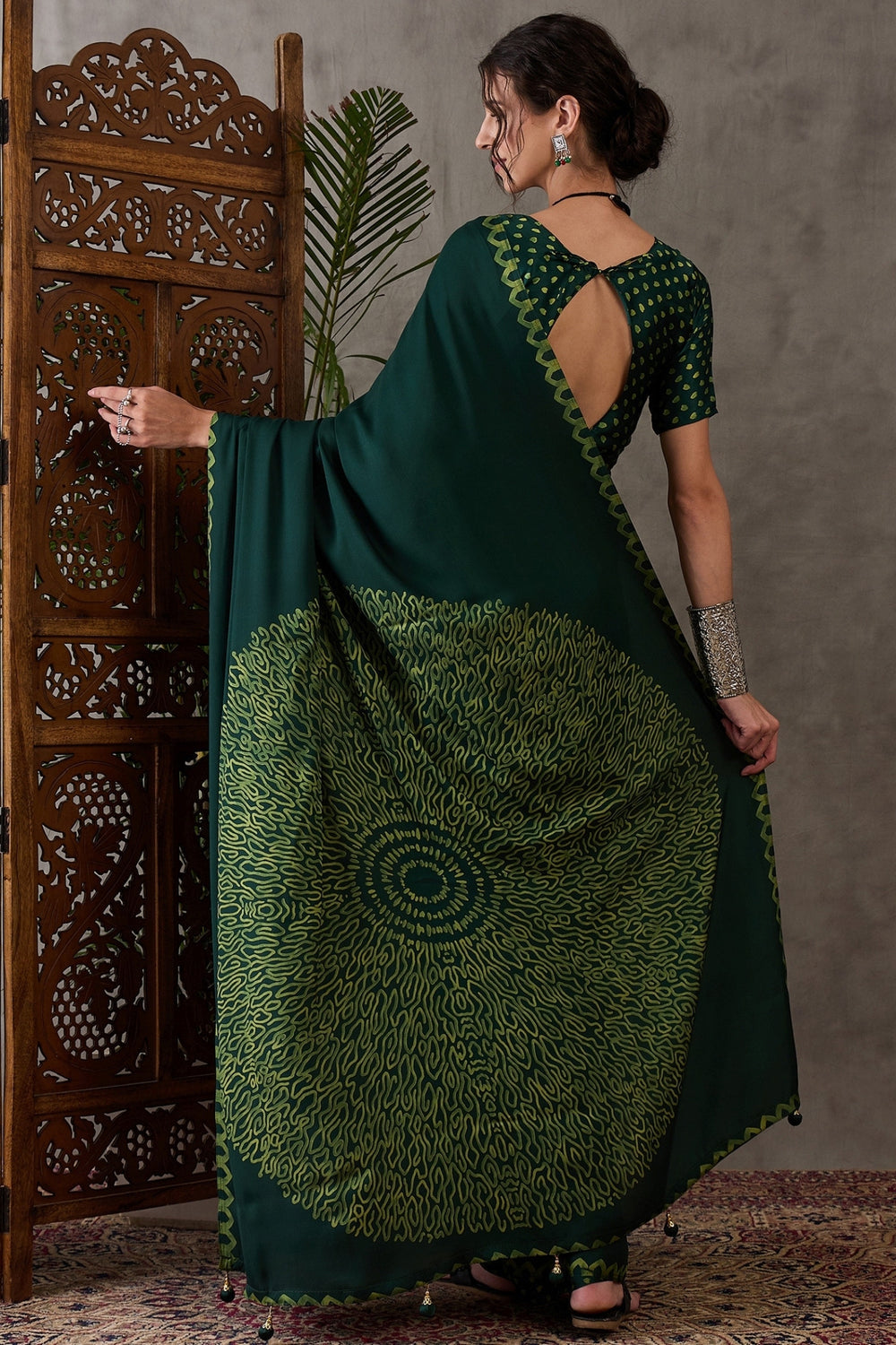 Green Pure Gaji Silk Satin Printed Saree 