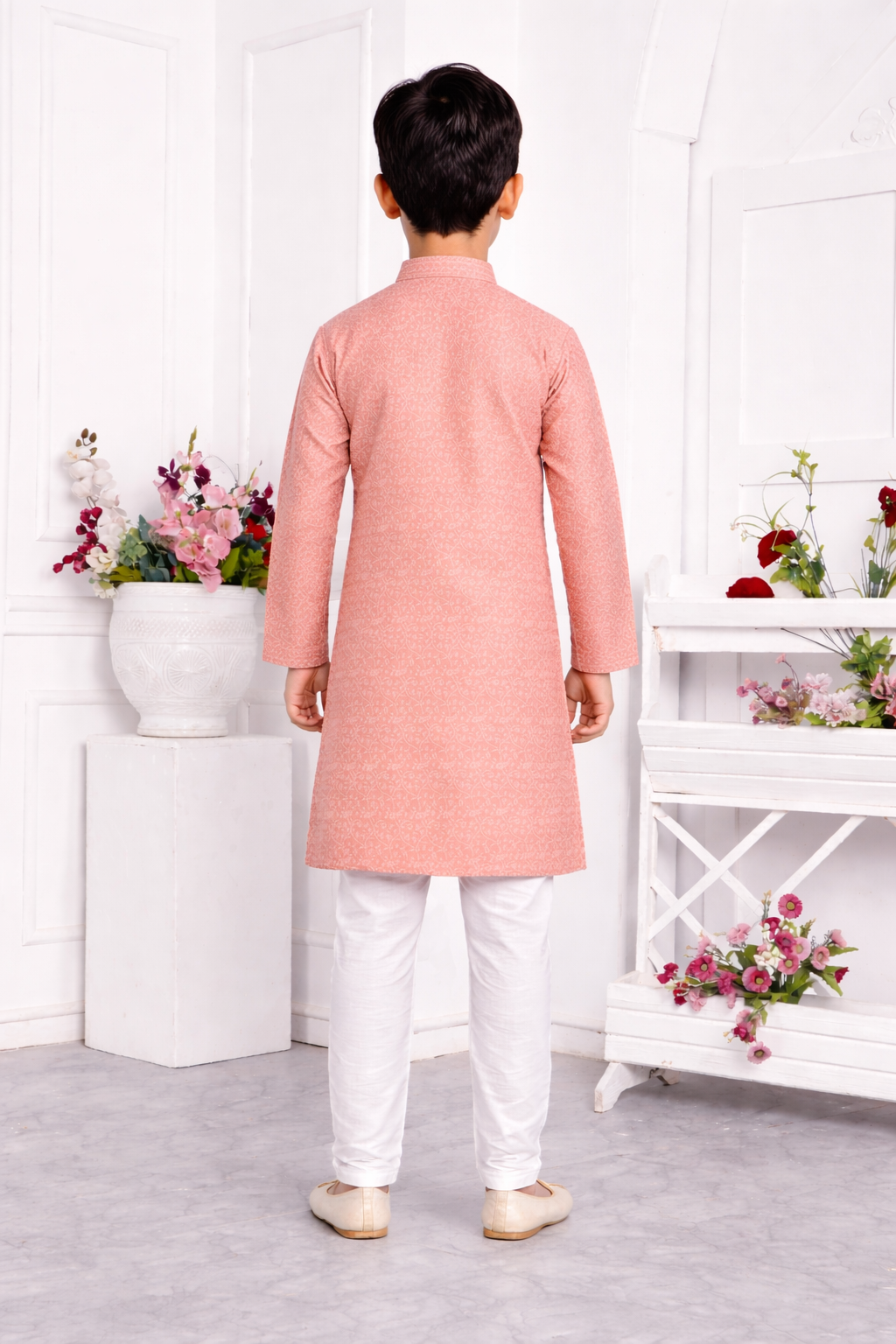 Peach Pink Boys Kurta Pajama Set