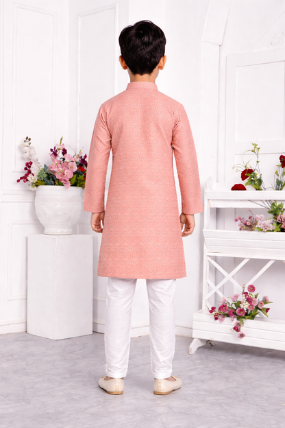 Peach Pink Boys Kurta Pajama Set