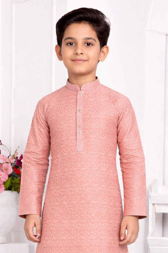 Peach Pink Boys Kurta Pajama Set