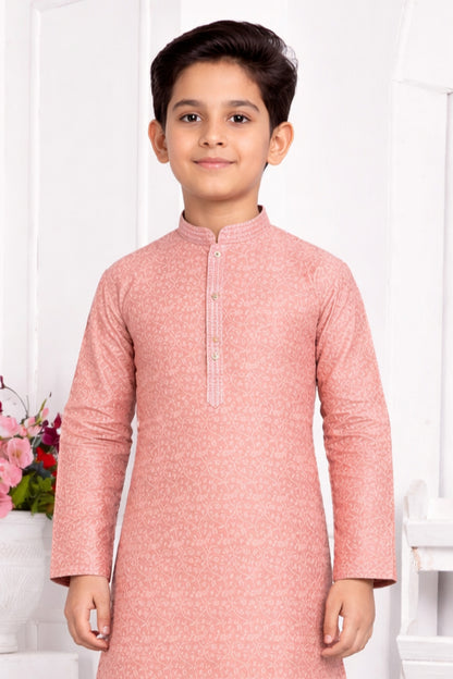 Peach Pink Boys Kurta Pajama Set