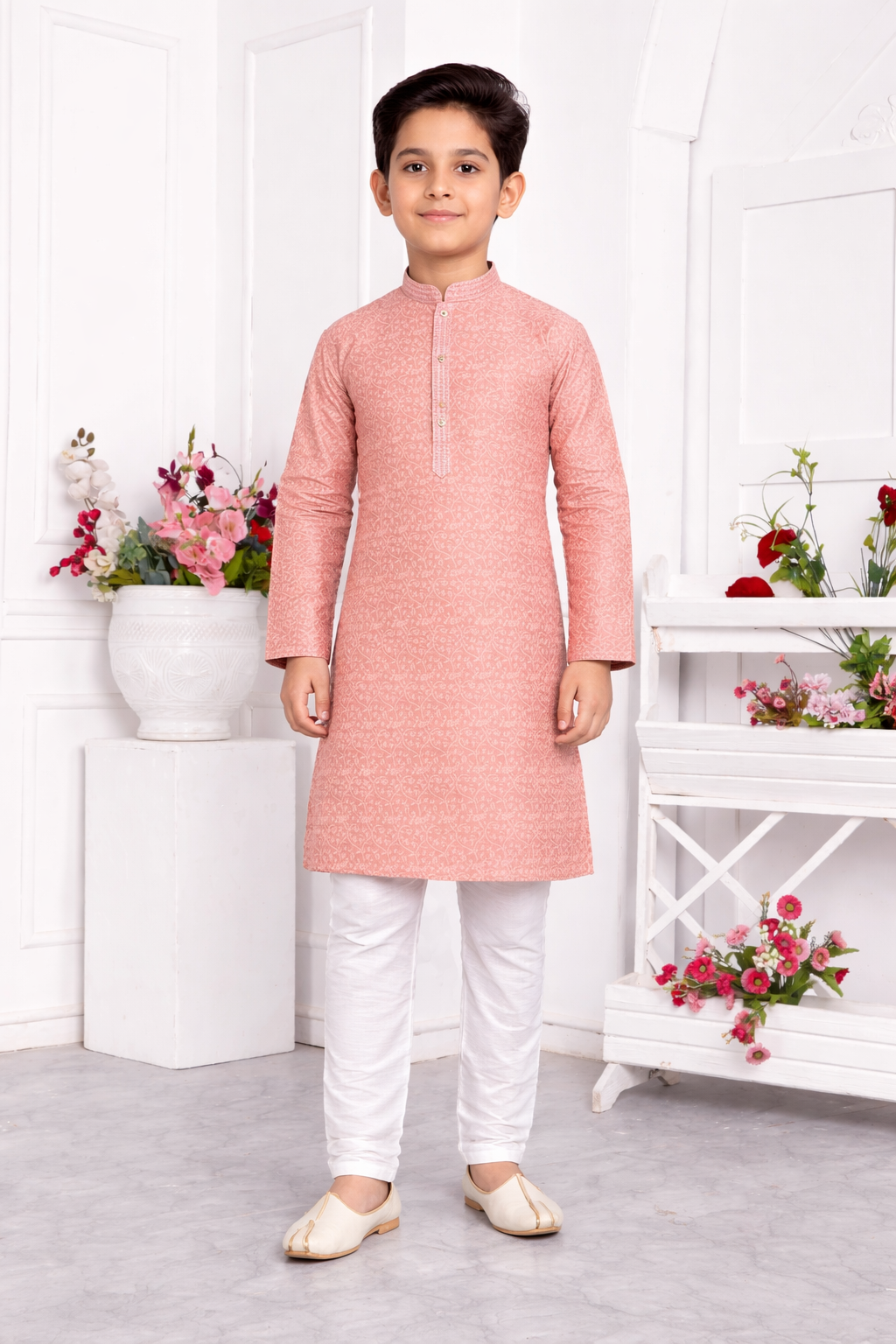 Peach Pink Boys Kurta Pajama Set
