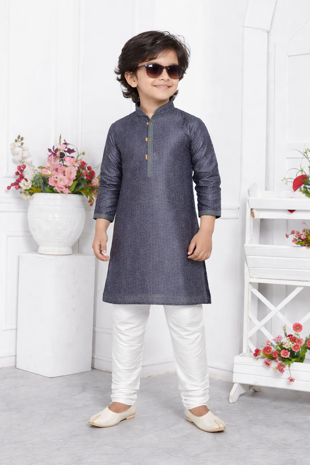 Charcoal Grey Boys Kurta Set