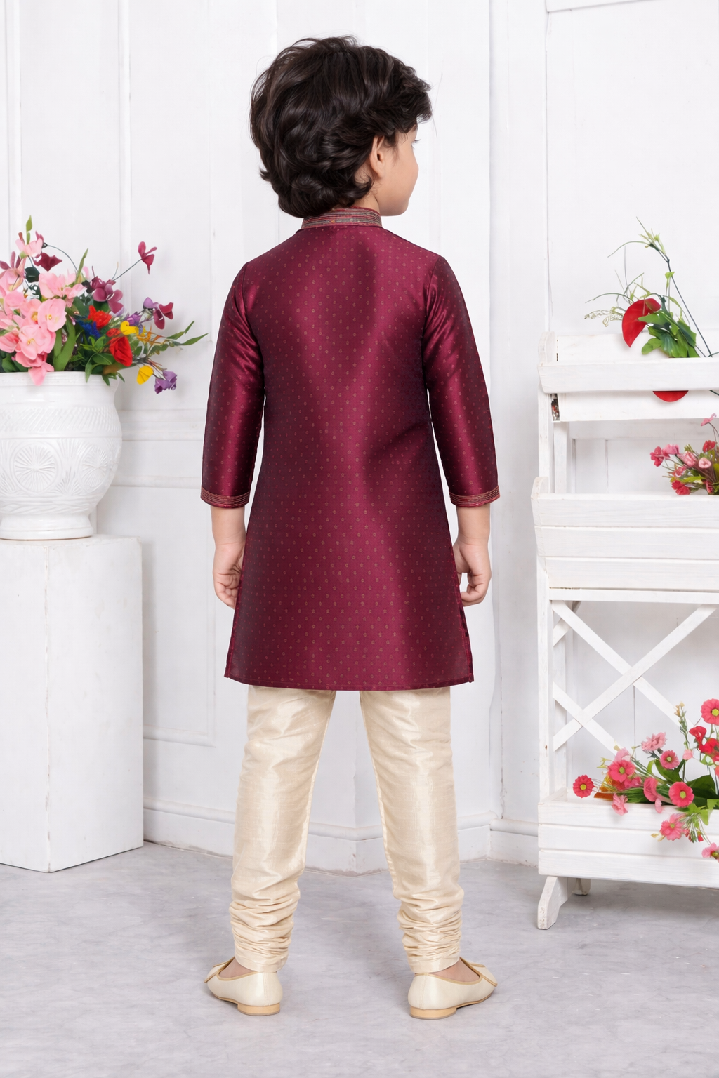 Maroon Jacquard Silk Straight Boys Kurta Set