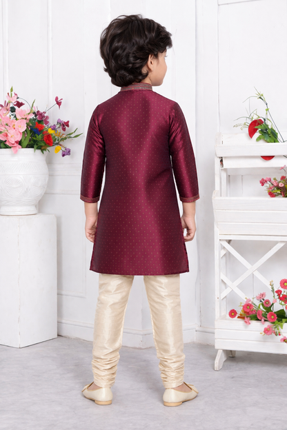 Maroon Jacquard Silk Straight Boys Kurta Set