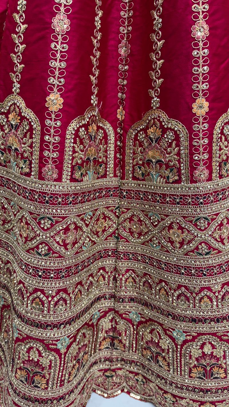 Raspberry Pure Soft Gadhwal Silk Heavy Embroidery Work Bridal Lehenga