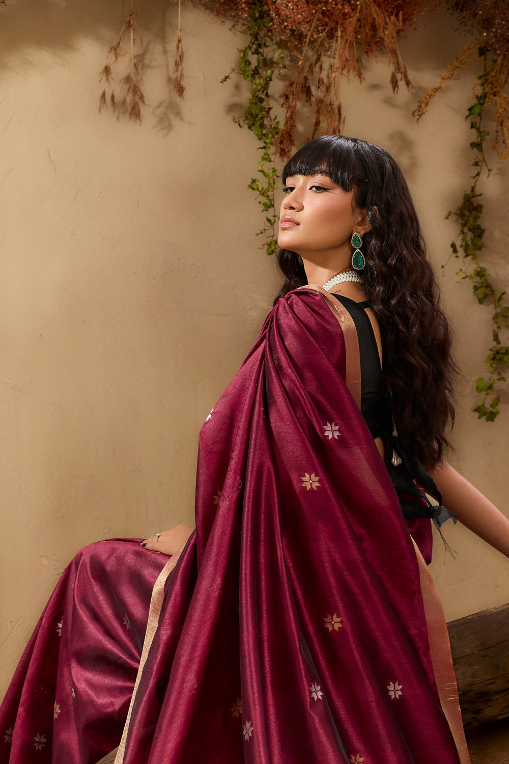 Mahogany Red Pure Tussar Handloom Silk Saree 