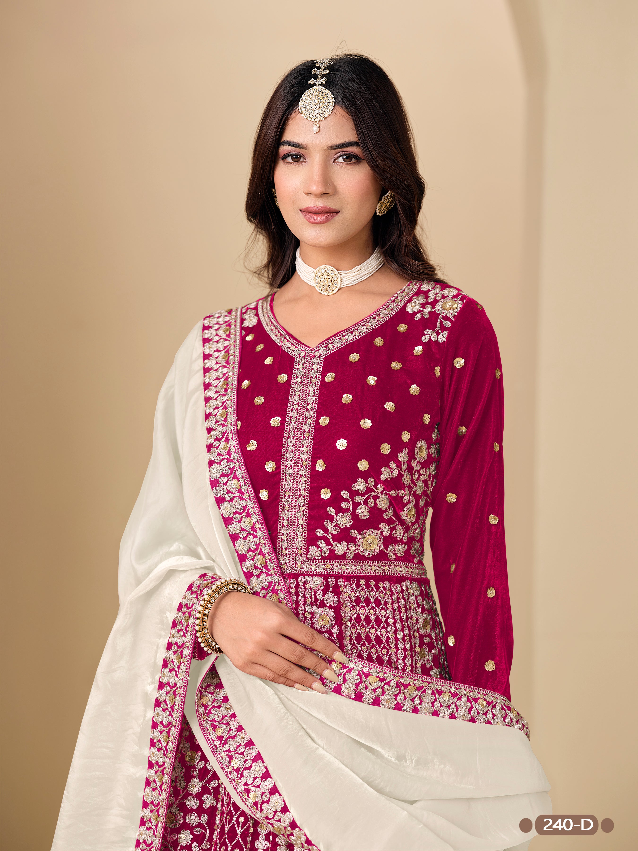 Red Pure Soft 9000 Velvet Heavy Embroidery Work Long Anarkali Gown ##color## Anarkali Gown with premium fabric and embroidery