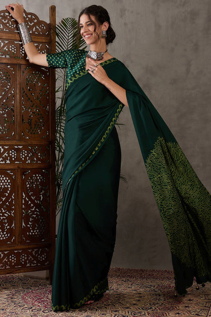 Green Pure Gaji Silk Satin Printed Saree 