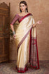 Cream and Red Pure Soft Modal Satin Ajrakh Print Satin Saree Japan Satin Saree Anant Tex Exports Pvt.Ltd..