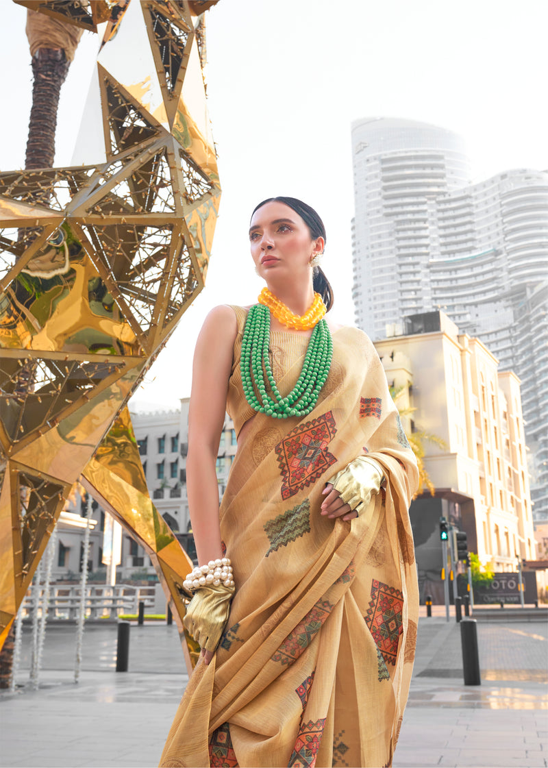 Beautiful Designer Silk Printed Handloom Zari Tissue Saree