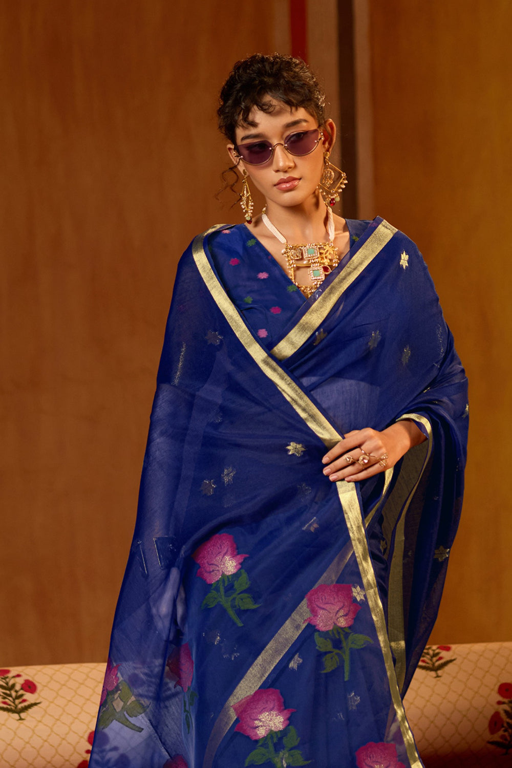 Chill Blue Pure Soft Moonga Cotton Handloom Saree ##color## Cotton Saree with premium fabric and embroidery