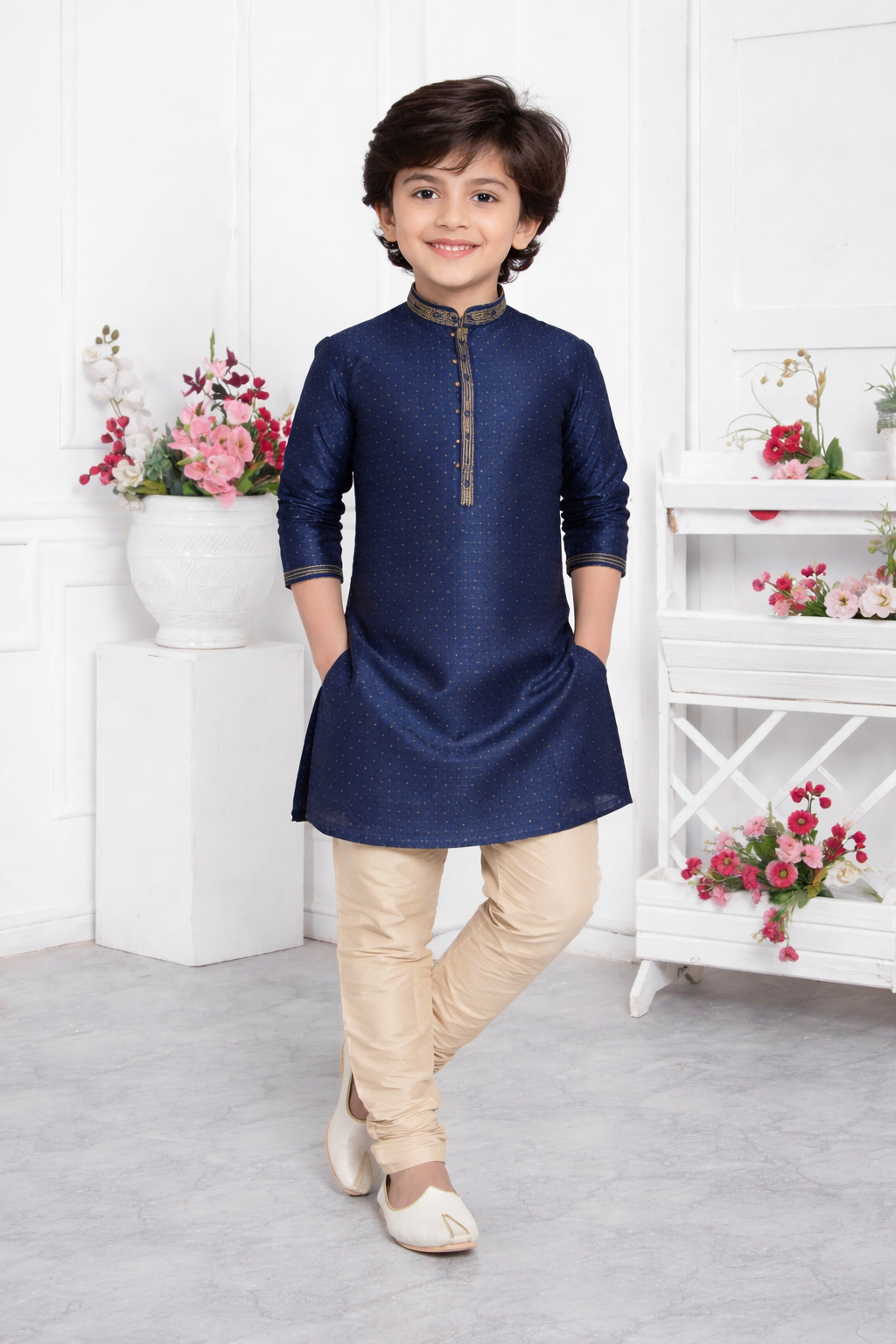 Navy Blue Boys Kurta Pajama Set