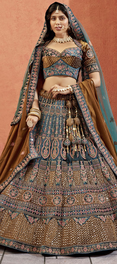 Beautiful Designer Bridal Rama Velvet Hand Work Lehenga Choli