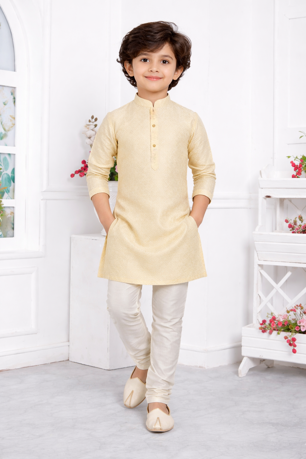 Cream Boys Kurta Pajama Set