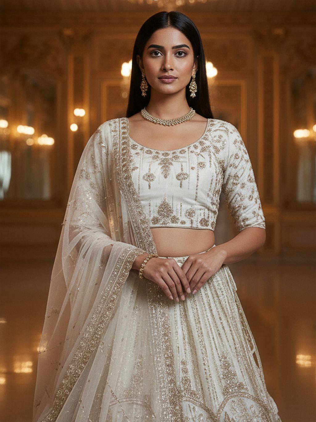 White Pure Soft Net Heavy Embroidery Work Bridal Lehenga