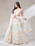 Cream net embroidered lehenga front view

