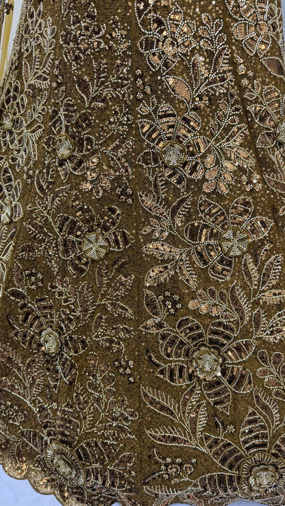 Metallic Gold  Pure Soft Net Heavy Embroidery Work Bridal Lehenga