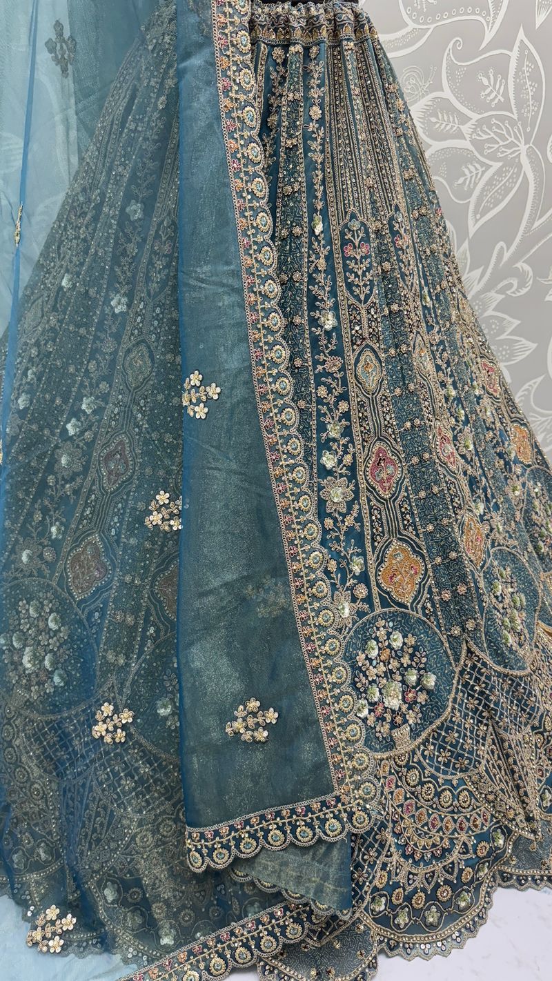 Firozi Pure Soft Orgenza Sequins Work Bridal Lehenga Choli Organza Lehenga Choli Anant Tex Exports Pvt.Ltd..