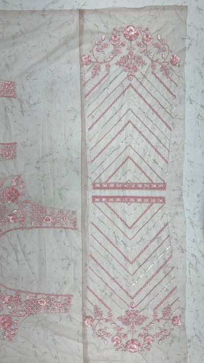 Pink Pure Premium Net Handwork Kasti &amp; Motif Zari Metallic Sequins Work Wedding Saree