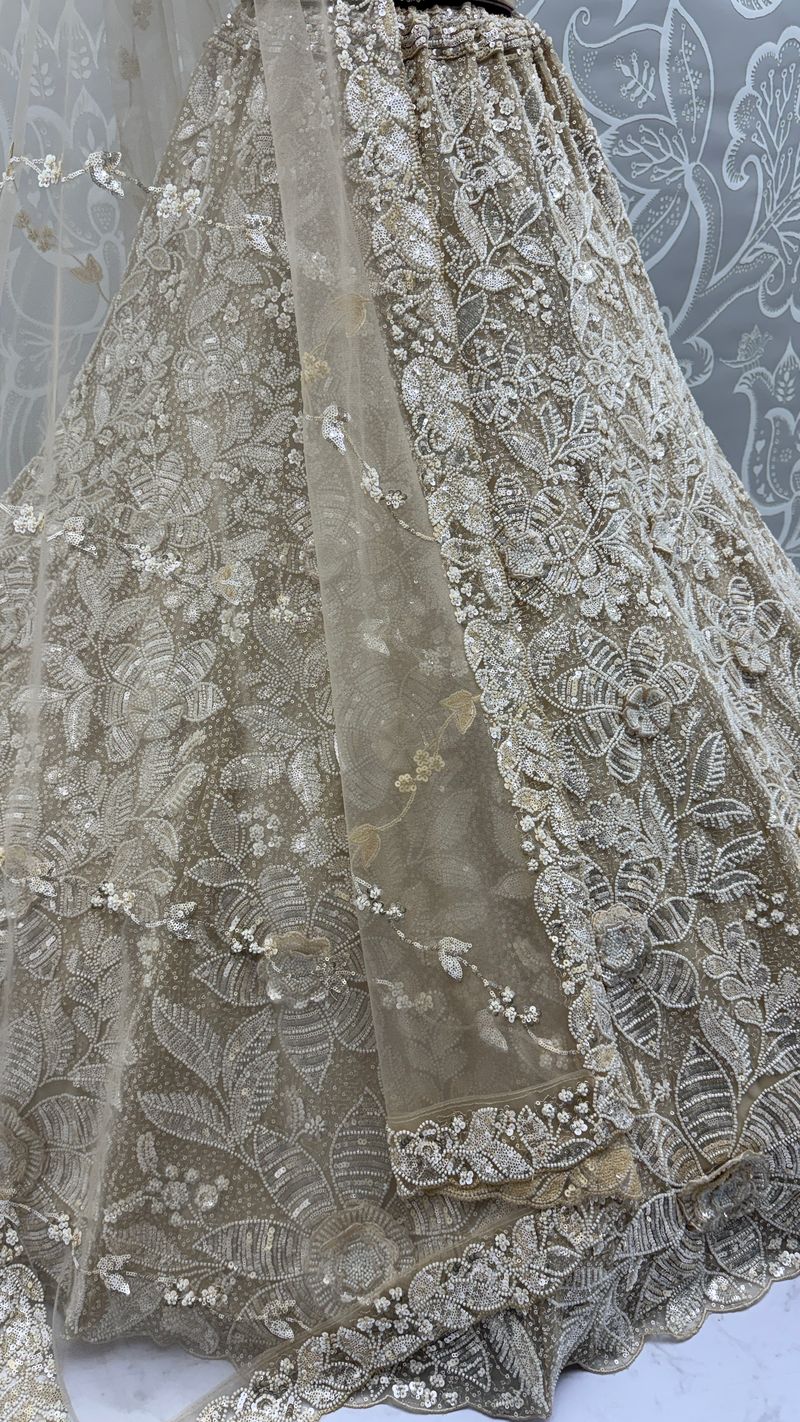 Off White Pure Soft Net Heavy Embroidery Work Bridal Lehenga