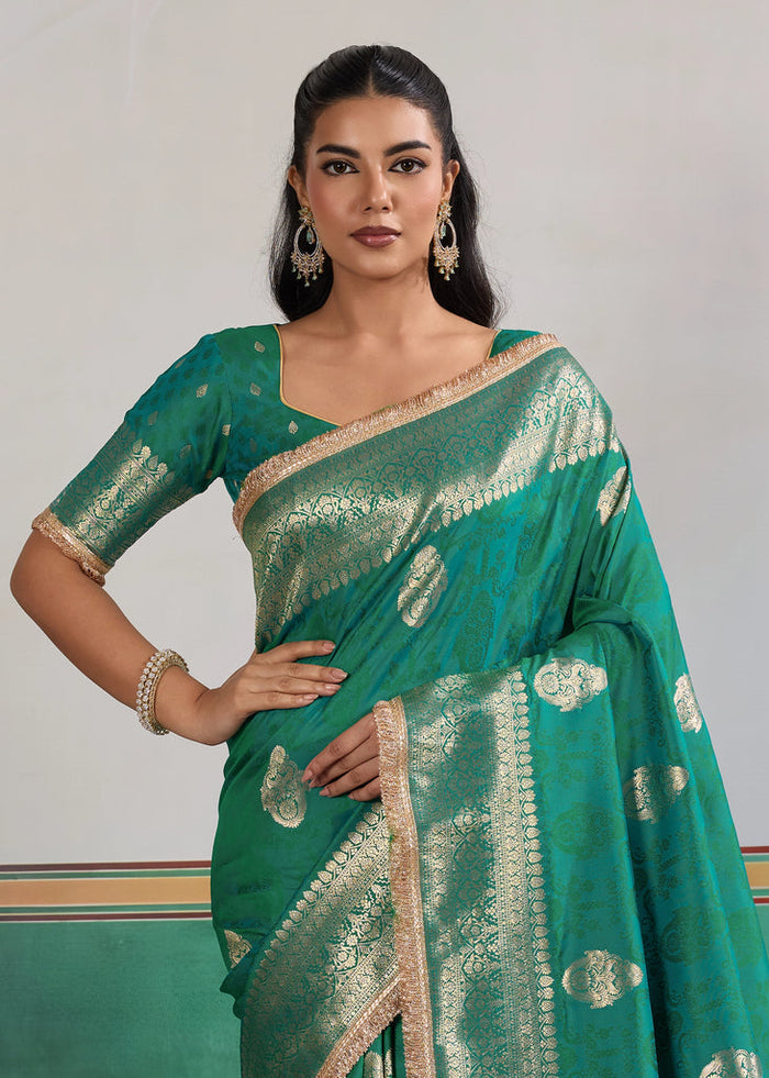 Hunter Green Woven Banarasi Satin Silk Saree